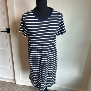 J. Crew Navy and White Striped Midi Dress